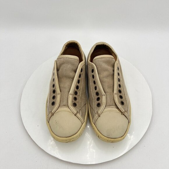 John Varvatos Men Size 7M Cream Washed Canvas Leather Pull On Laceless Shoes - Picture 3 of 15